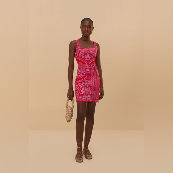 Red Paisley Scarf Knit Mini Dress - Picture 8 of 13